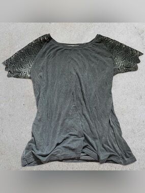 Dantelle Charcoal Gray Tee with Lace Sleeves